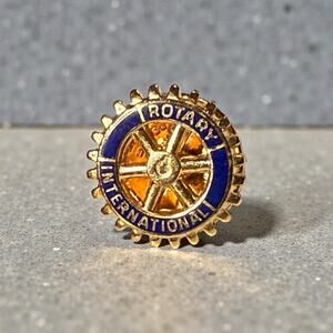 VTG Rotary International Lapel Tie Hat Pin Gold Tone Blue Enamel Cog